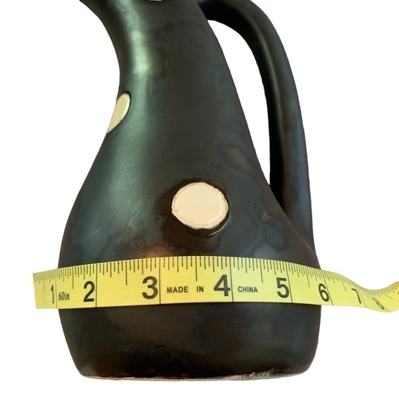 Vintage 1950’s MCM Atomic Matte Black Polka Dot Pitcher & 6 Glasses Signed - Picture 11 of 11